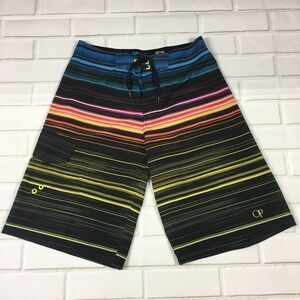 Mens OP Flex 4 Way Stretch Black Stripe Hybrid Board Shorts size 28 Swim Beach